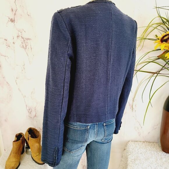 American Eagle Outfitters navy blue tweed embellished blazer - Picture 3 of 8